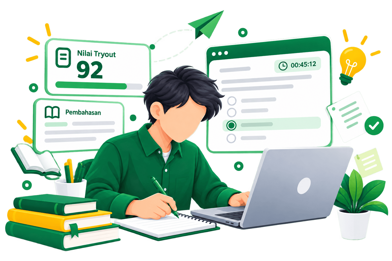Ilustrasi siswa belajar tryout online